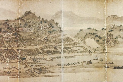 紙本著色竹原絵屏風