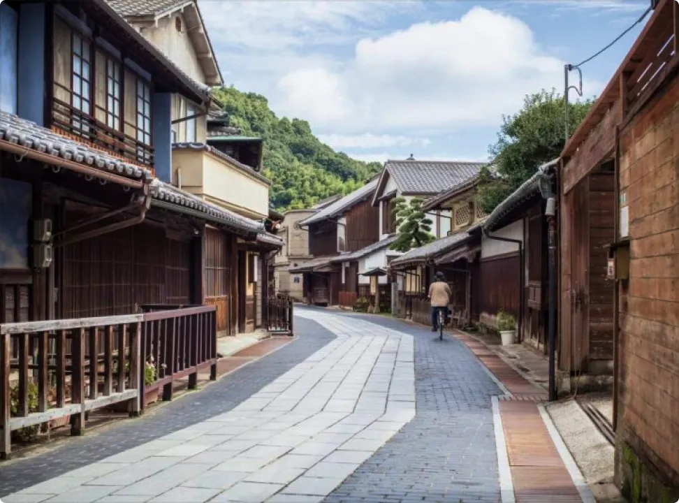 전통 건축이 이어지는 다케하라 거리 보존지구의 돌길