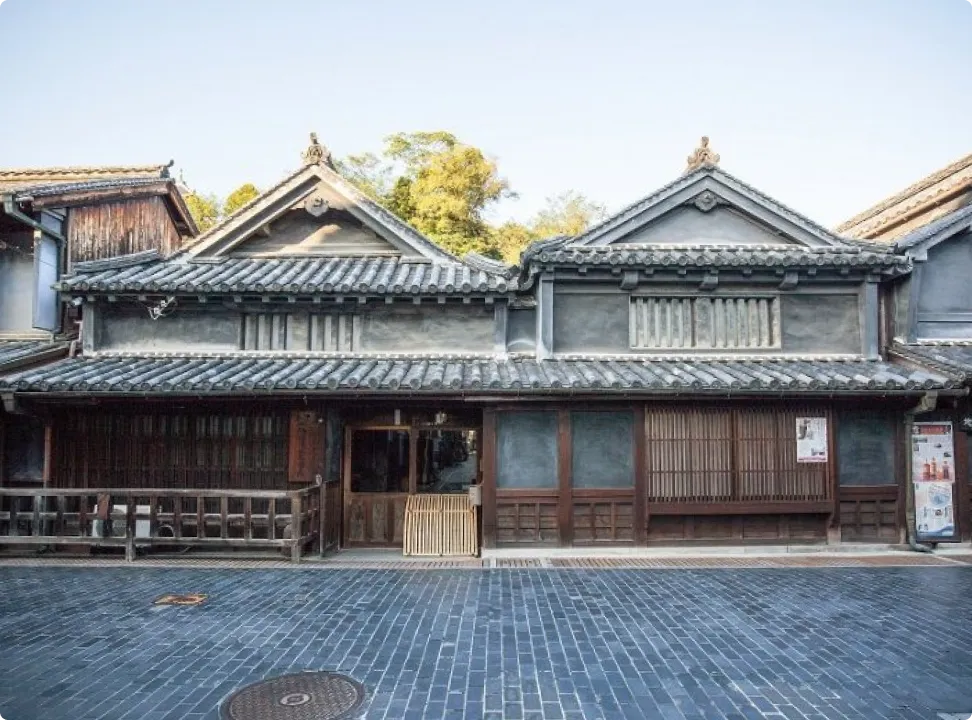 돌길을 따라 서 있는, 좌우 대칭의 아름다운 지붕을 가진 역사적 건축물 전경